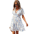 new women's casual v-neck printed short-sleeve dress