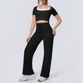 pure color double-piece nude high-elastic fake two-piece yoga suit sports running fitness short-sleeved two-piece set for women