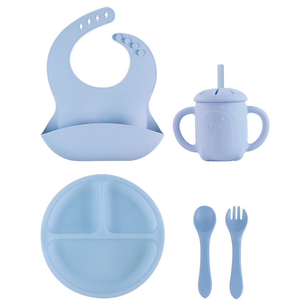 Children's Silicone Plate Set Baby Products Baby Food Bowl Fork Spoon Bib Four-piece Tableware Set