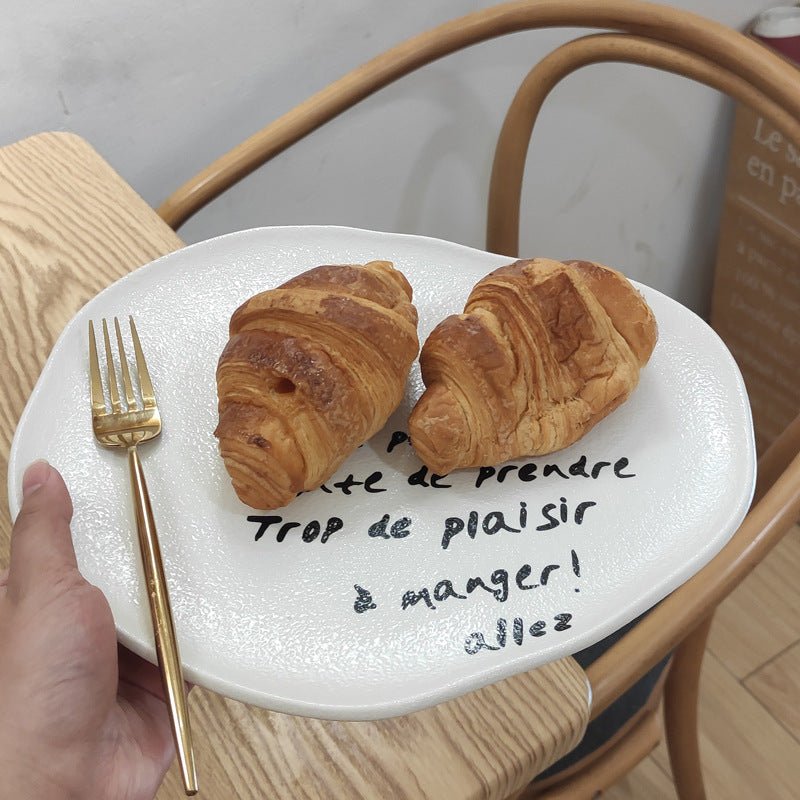 Stylishasymmetrical ceramic tray restaurant hotel casual style food plate high-looking breakfast plate photo props