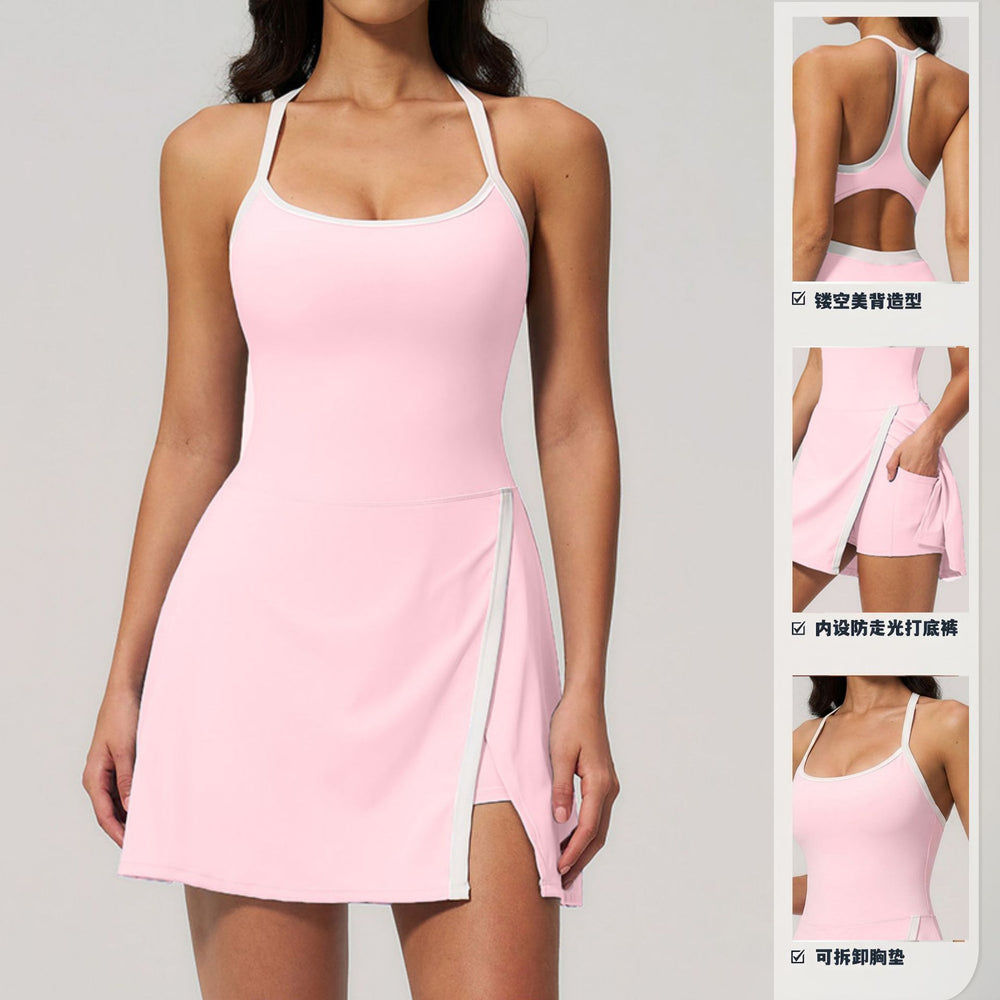 nude yoga dress women's sexy cut out breathable silm fitness sports quick-drying short yoga clothes for women