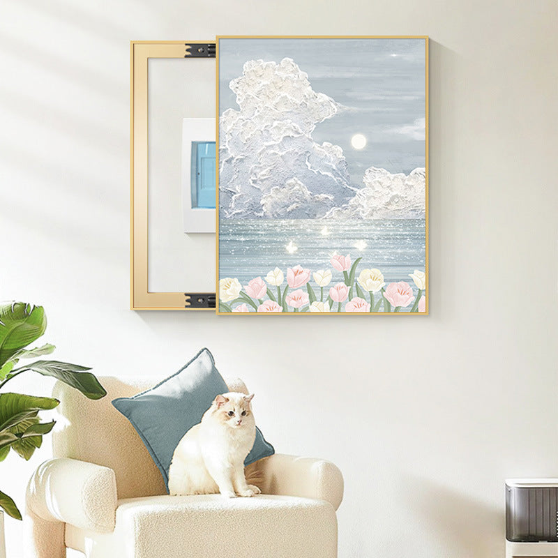 Cream Wind Vertical Meter Box Decorative Painting Texture Electric Distribution Box Hanging Painting Light Luxury Advanced Inductor Gate Box Block Mural