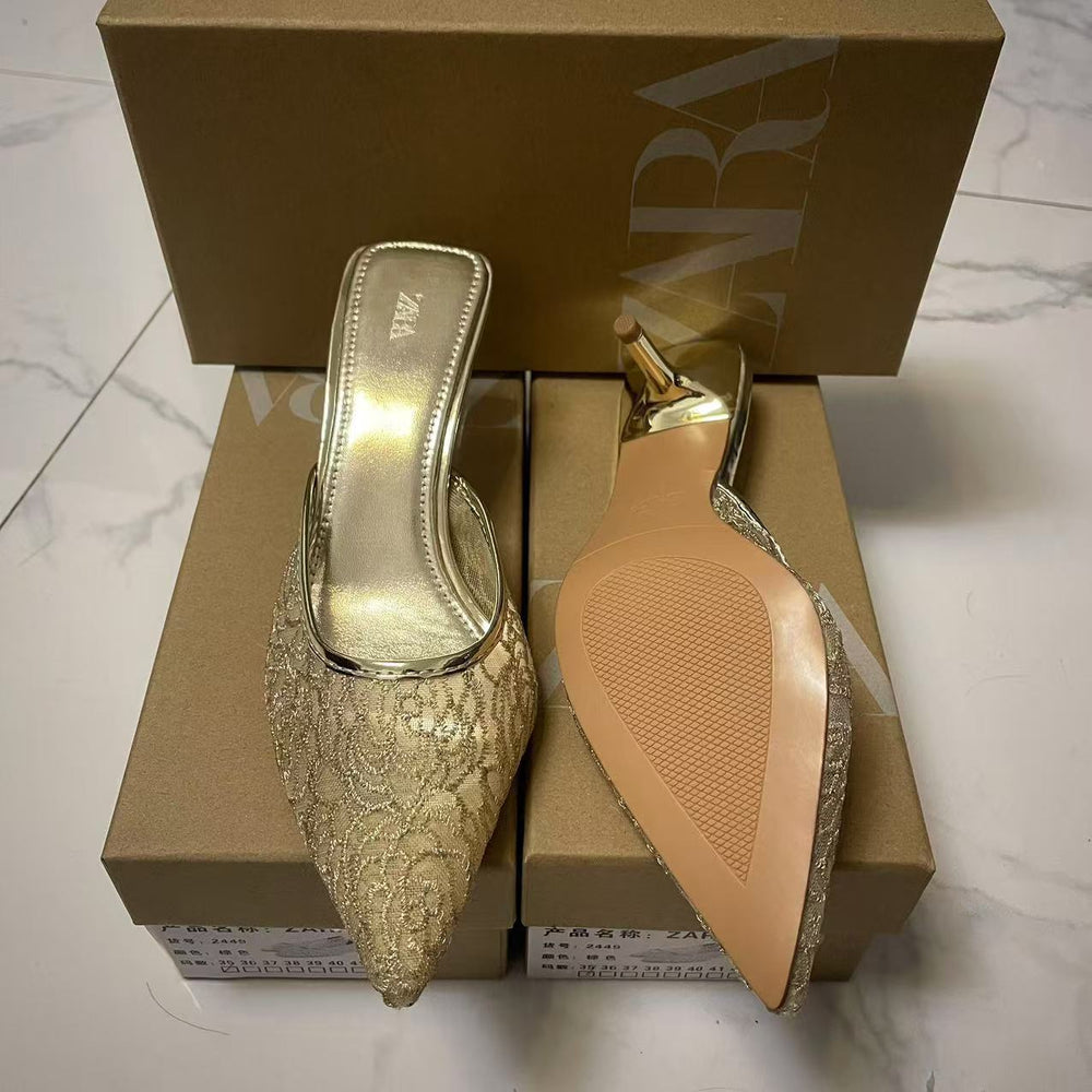 Za2024summernew arrival high heel toe mesh gridsfashion pointed toe fashion styleeasiest for matchfashion women's shoes