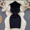 Sleeveless knit tank dress - women's summer lightweight v-neck pleated design, light luxury, slim fit, bodycon mini dress