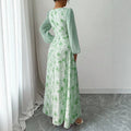 European and american cross-border  french mist light green smudged long skirt square neck long high waist a-line long fairy dress