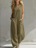 【factory direct】new spring/summer women's casual linen-cotton sleeveless jumpsuit - perfect for us & european  & independent e-commerce stores