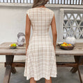 spring/summer european and american export cross-border striped plaid crew neck sleeveless color block shirred waist midi dress