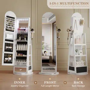 Solid wood floor-to-ceiling full-length mirror, covered multi-functional bedroom, rotating jewelry storage, fitting mirror, household