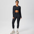 European and american style solid color seamless brushed yoga set - tight-fitting, quick-drying, butt-lifting workout running fitness three-piece set