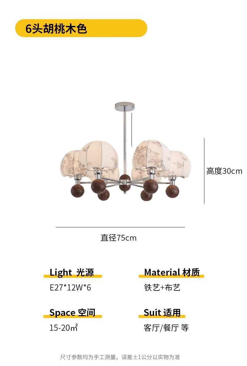 [Strict selection] American retro chandelier antique pattern chandelier Nanyang fabric walnut study restaurant light
