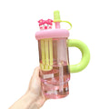 Summer high-looking tea warehouse plastic cup cartoon large capacity handle straw cup student outdoor portable ice straw