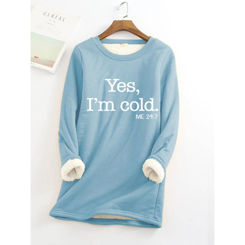 fall/winter new arrival: european and american style crew neck long sleeve fleece-lined base layer mid-length letter print sweatshirt for women