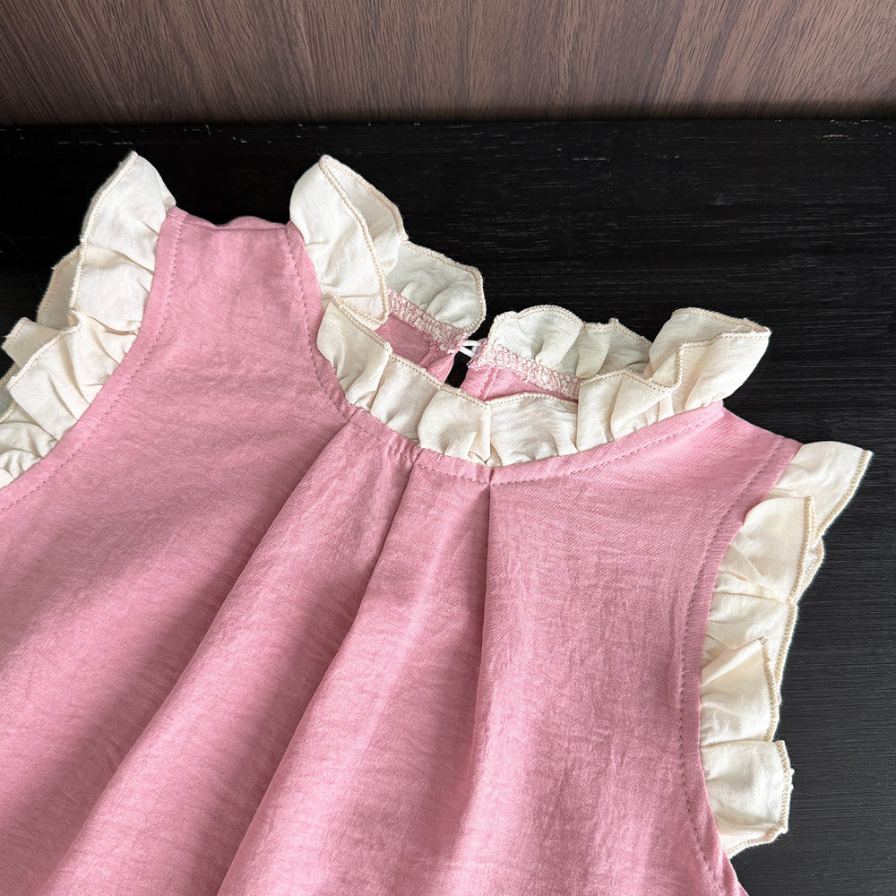 new girls' korean style tank dress - trendy kids' skirt with mesh patchwork, sweet and cute princess dress wholesale