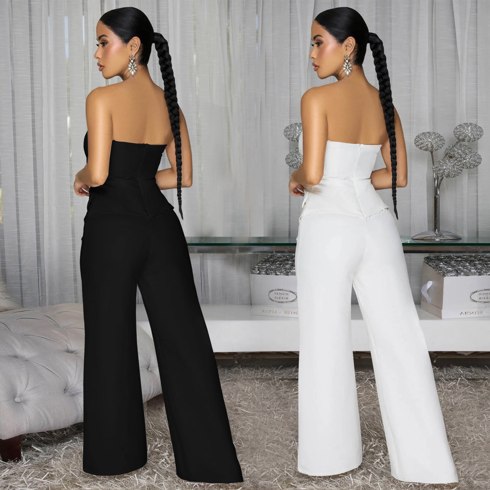 C7628 cross-border   fashion women's sexy bandeau backless casual wide-leg jumpsuit