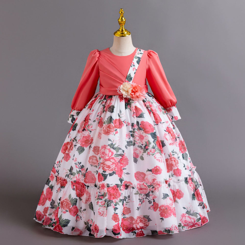 Ready-to-ship wholesale children's princess dresses, floral chiffon formal dresses, baby girl model runway dresses, kids' dresses
