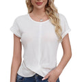 cross-border code new arrival  women's original waffle knotpure colorloose short sleeve t-shirt
