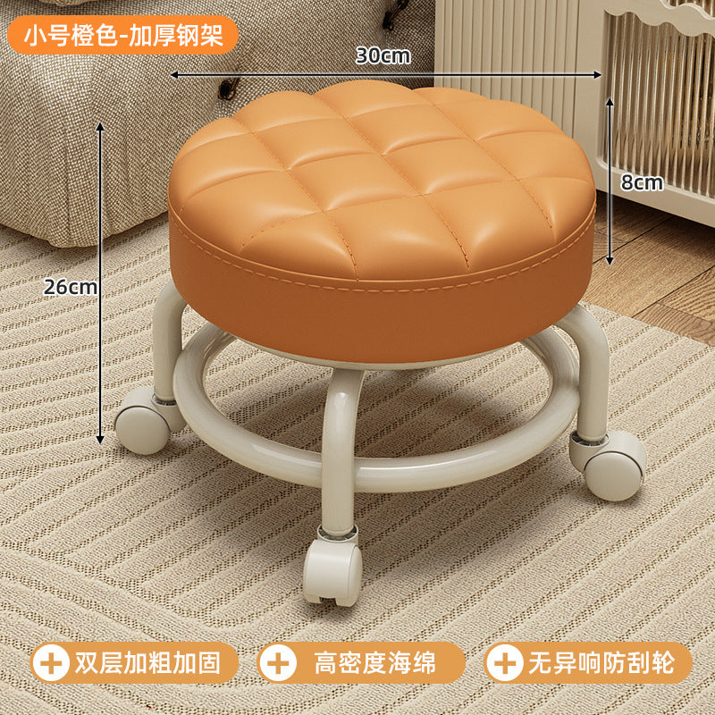 Swivel caster stool, portable shoe-changing stool for doorways, household living room and bedroom rolling stool, low stool with seamless edges, perfect for wiping floors and taking care of kids