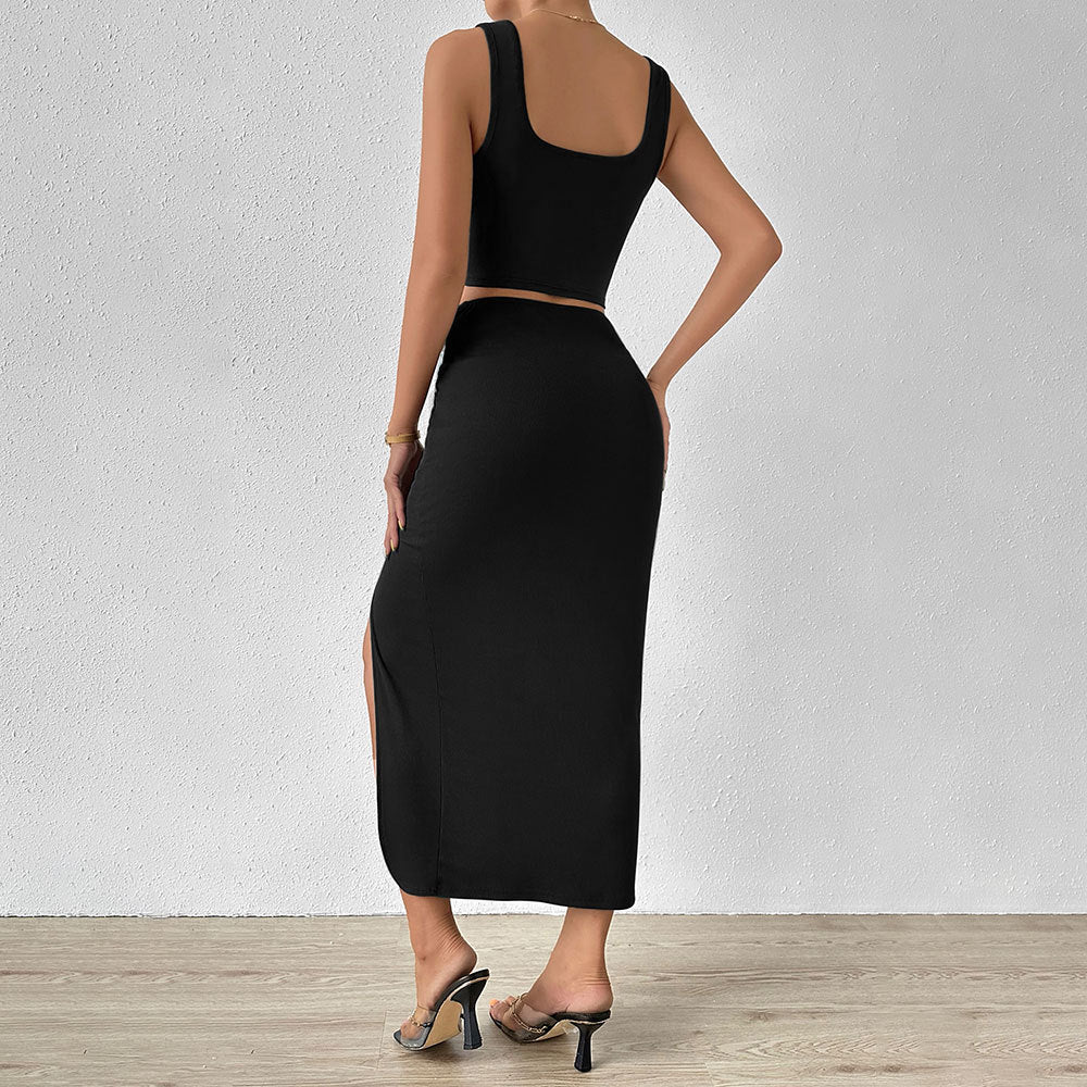 spring/summer  women's fashion: elegant sleeveless vest and midi skirt two-piece set - new spring collection