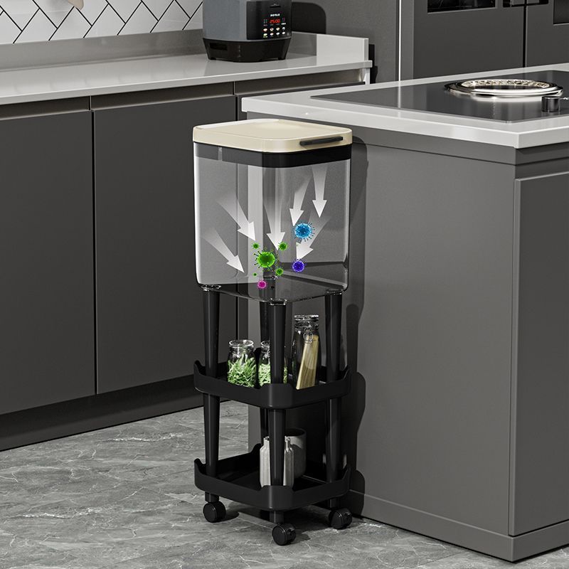No-bending, high-style new tall kitchen trash can, household large-capacity wheeled and movable sanitary bin