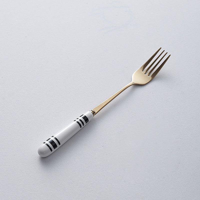 Minimalist ceramic stainless steel steak knife and fork set - trendy ins style cutlery, creative fruit forks, western dinnerware wholesale