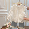 Spring new arrivalgirllong sleevesembroideringshirtbaby girlfashion shirt stylekidstopscasual children's clothing trendy