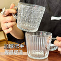 Ins glass cup with handle for home breakfast cup popular embossed water cup good-looking coffee cup souvenir cup