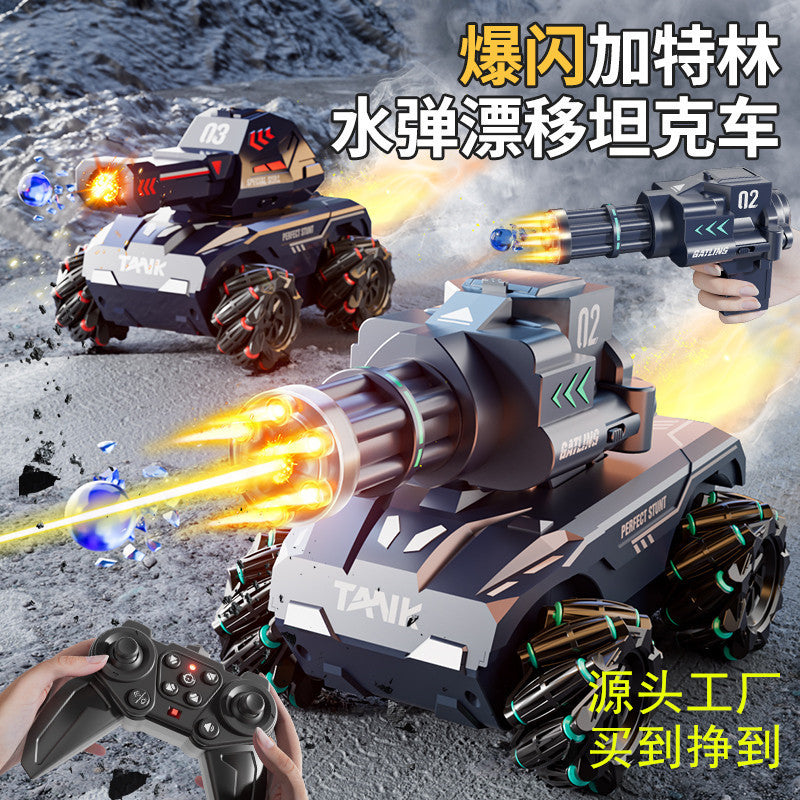 Wholesale cross-border remote control toy cars: stunt electric spray water bomb launcher tank with lights and music for kids