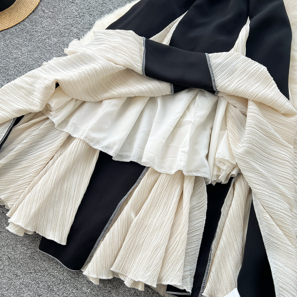 summerelegancesexy color matching suspender dress for women vacation style waist ruffles large swing dress long skirt