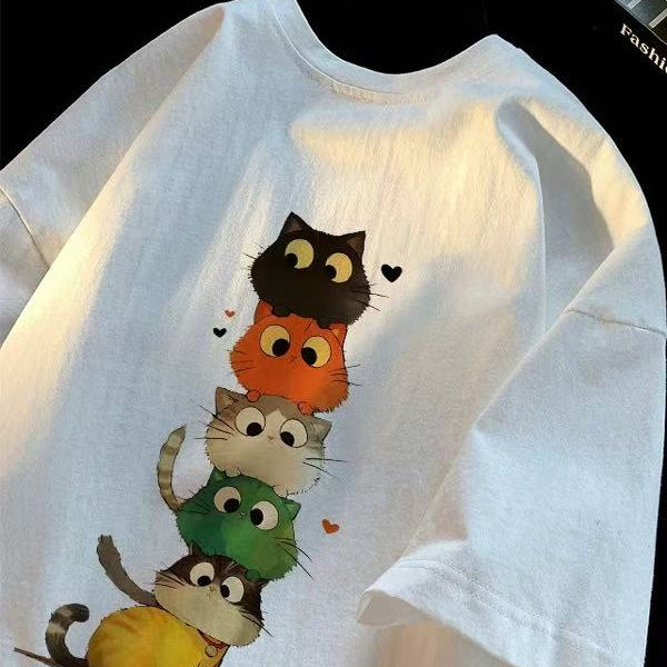 White cotton boys' short-sleeve t-shirt, summer  new arrival, loose fit, casual cartoon print, kids' half-sleeve tee 001