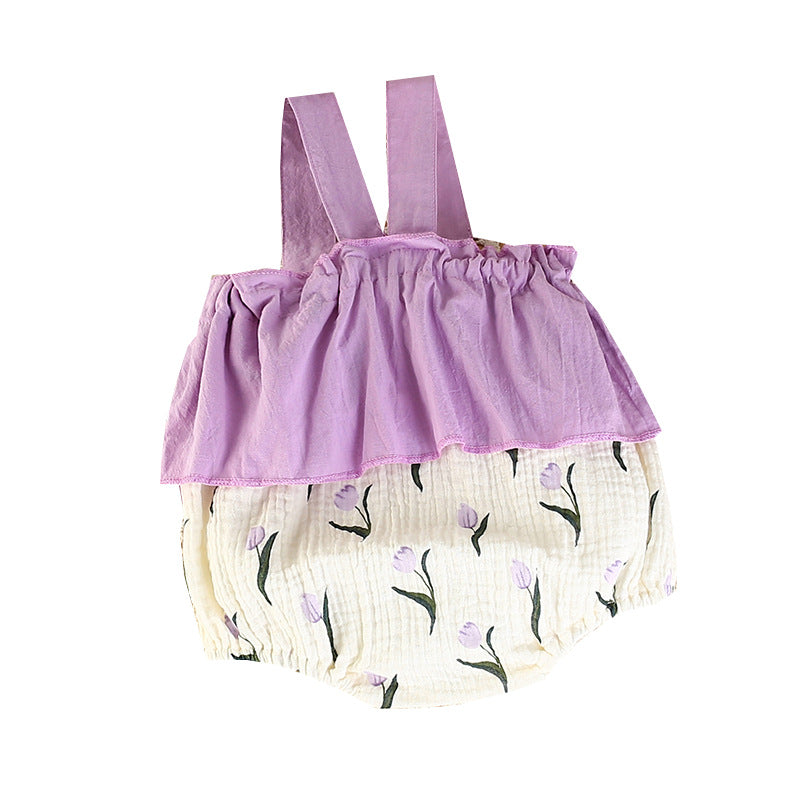 Baby summer suspender bag butt shirt summer thin fashion vest printing tulip triangle khaki baby girl summer