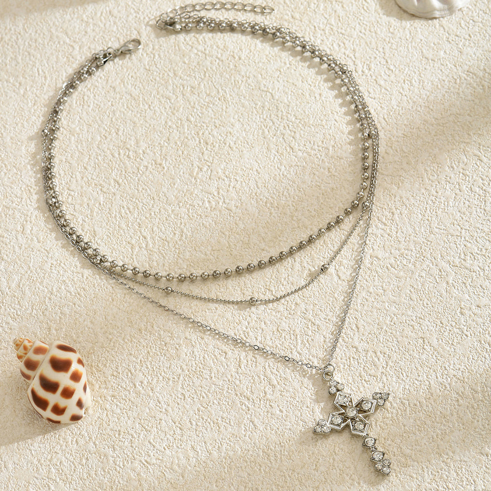 Cross necklace wholesale cross-border diamond jewelry niche high-end accessible luxury pendant stacked necklace women's clavicle chain