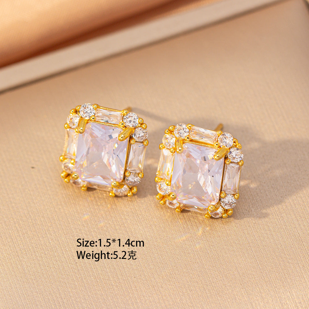 【set】cross-border bestseller: diamond-studded titanium steel geometric necklace & stud earrings set - luxury, high-end fashion, choker jewelry