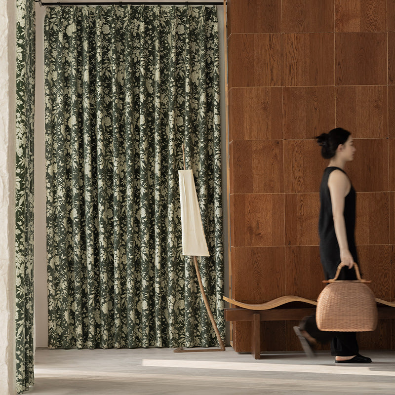 New arrival medieval style retro green chenille jacquard curtains bedroom blackout american living room shaoxing curtains wholesale