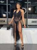 Sexy european and american style women's beach dress - hand-crocheted one-piece with tassel skirt -  approved