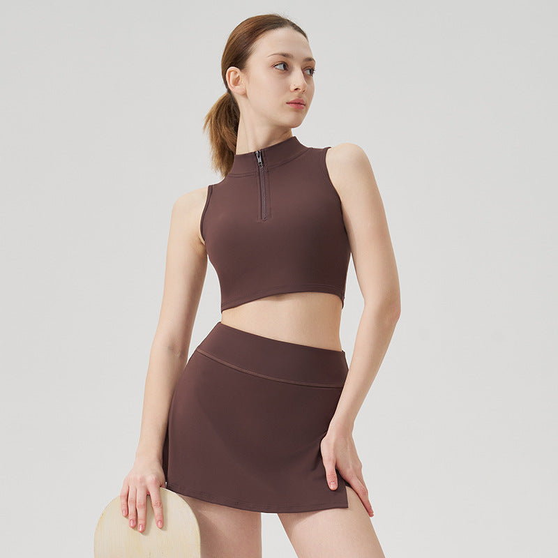 Short-sleeved yoga clothes, tight skirts, running sports vests, quick-drying short yoga tops, tennis skirt suits for women