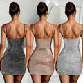 C7167 cross-border   fashion women's sexy slim-fit mini dress with rhinestone embellishments and spaghetti straps
