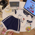 Girls' summer outfit set, new  korean style cartoon kt print short sleeve and shorts, class a pure cotton sweet set