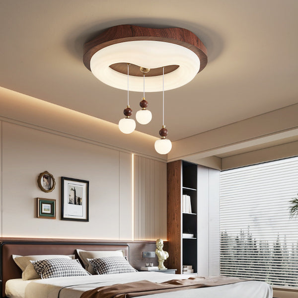 Medieval cream wind simple bubble ball ceiling light walnut color children's room bedroom eye protection full spectrum ceiling light