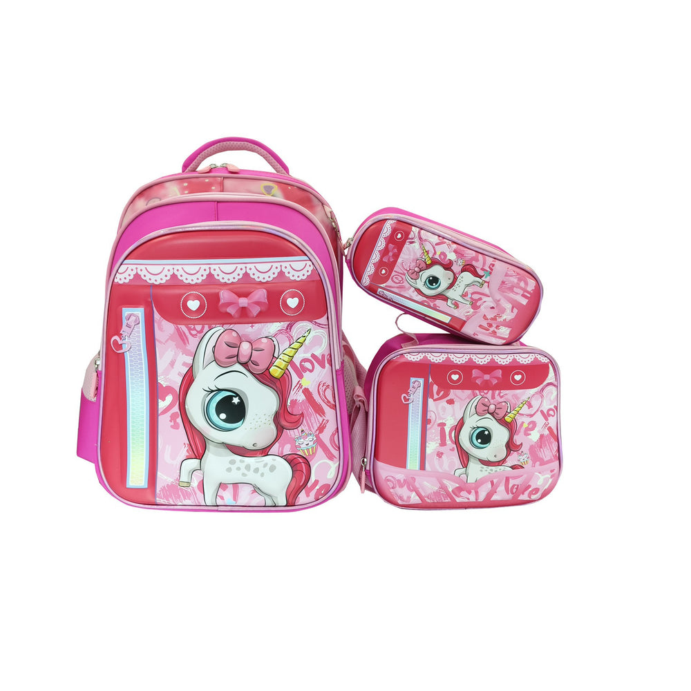 New arrival concave and convex leather primary school student pull rod school bag for grades 3 to 6 kids cartoon three-piece set backpack in stock