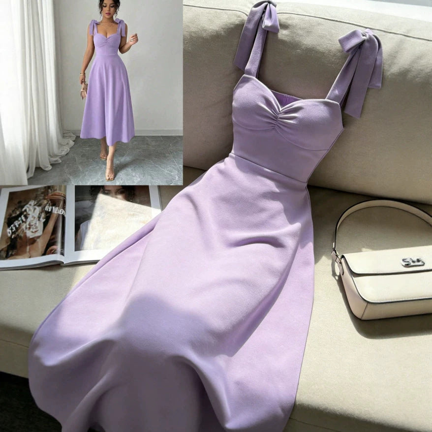 european and american cross-border chic french design vacation purple dress