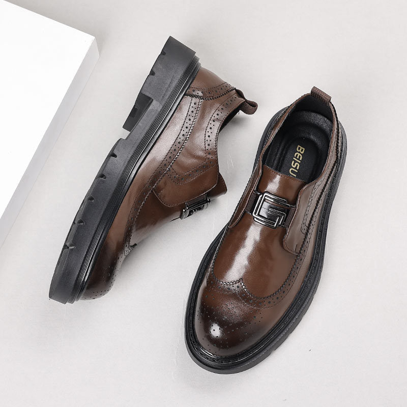 Genuine leather new men's brogue carved leather shoes - casual, business, versatile, stylish, wedding, and groom's shoes