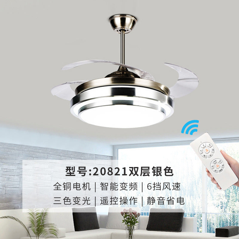 隐形风扇灯客厅餐厅卧室全光谱LED变频吊扇灯中山家装灯饰跨境