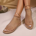 2025 summer new arrival: rhinestone mesh flat sandals - elastic slip-on, breathable mesh, beach & casual women's footwear