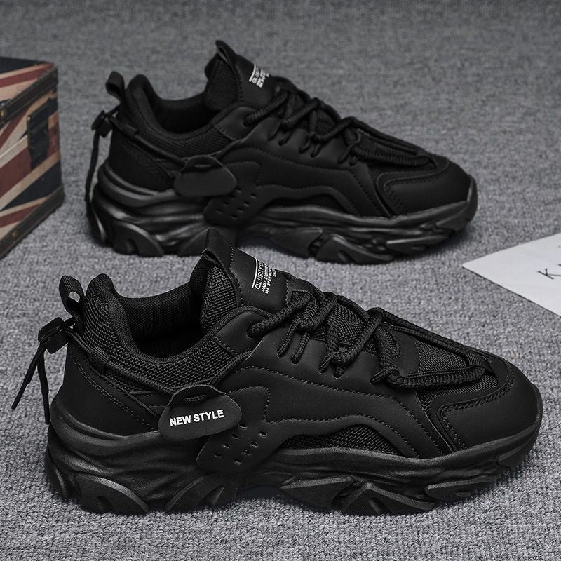 Men's winter breathable 2025 new casual black sneakers mesh thick sole height increasing dad work safety shoes