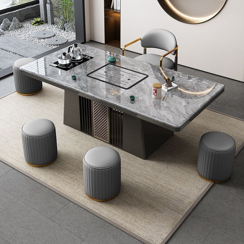 Modern rock slab tea table and chair set - ideal for home, balcony, living room, office, or kung fu tea - complete all-in-one set