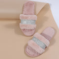 Export one-word fur slippers for girls 2024new arrivalfall and winterfashionflats slippers outwear open toe plus size cotton slippers trendy