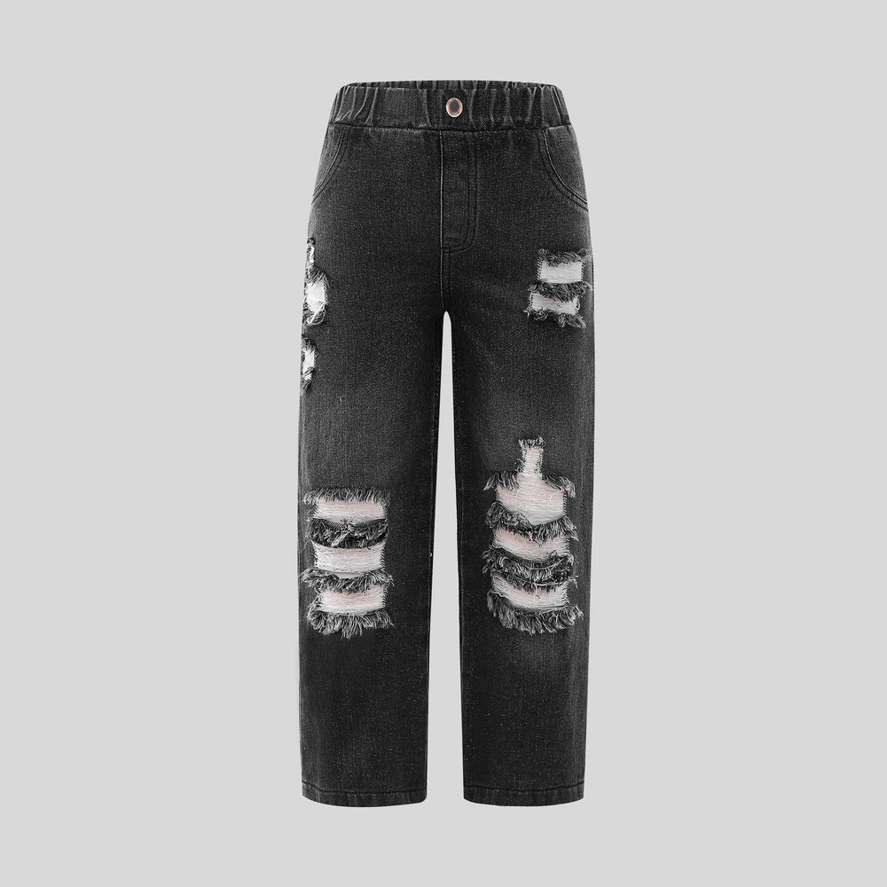 Exportgirljeans black distressed ripped pants loosestraight-legloose pants handsome autumkids pants