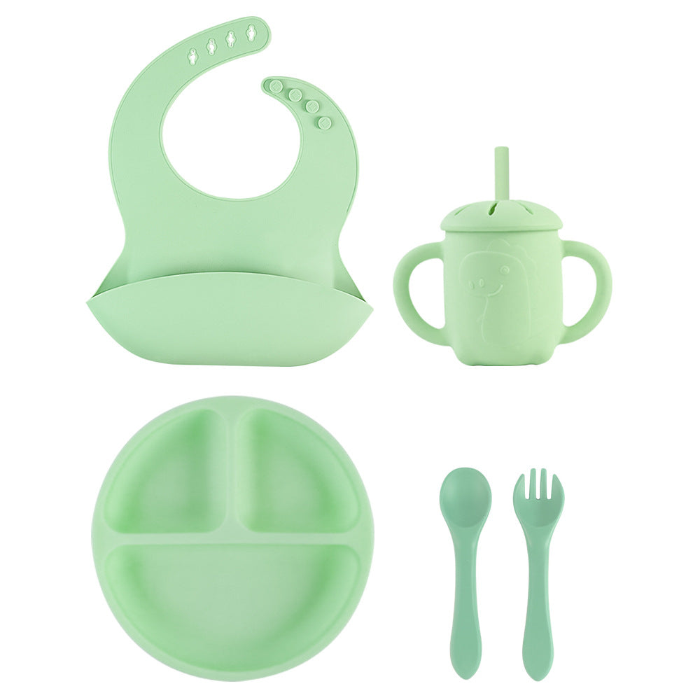 Children's Silicone Plate Set Baby Products Baby Food Bowl Fork Spoon Bib Four-piece Tableware Set