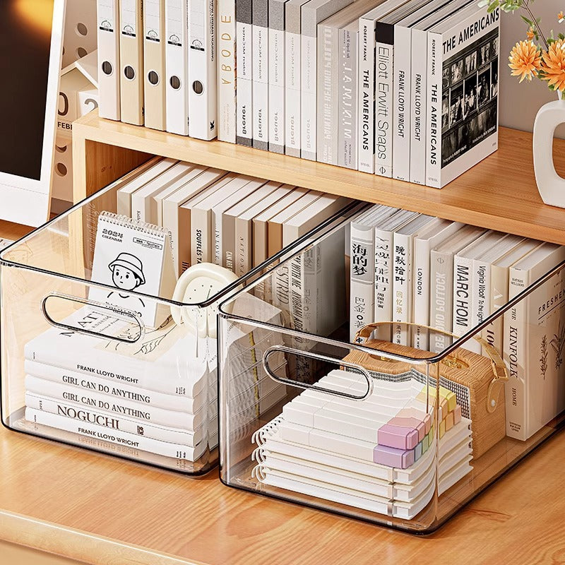 Acrylic desktop organizer - large capacity clear storage basket for books, sundries, snacks, and cosmetics