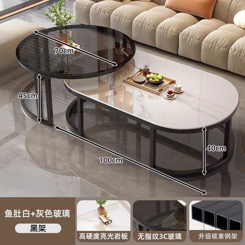 Rock slab coffee table living room for home small apartment 2025new arrivalaccessible luxuryclassy modern simple oval combination coffee table